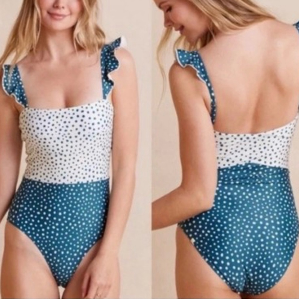 SUMMERSALT Women’s Plus Size Blue OASIS Swimsuit In ON THE DOT SEAWEED Size 20